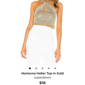 Superdown Shimmering Gold Halter Crop Top